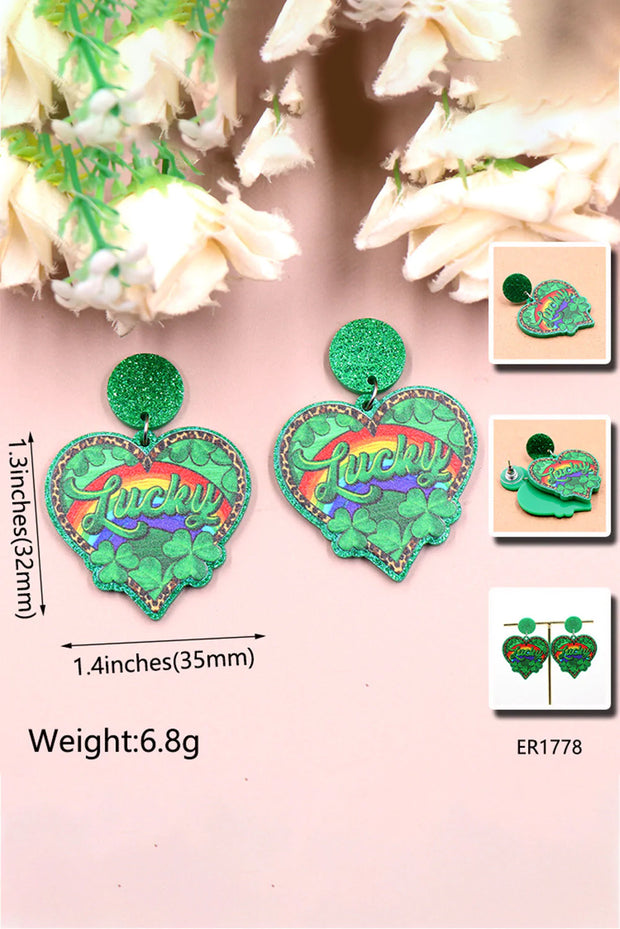 St. Patricks Day Clover Love Rainbow Earrings