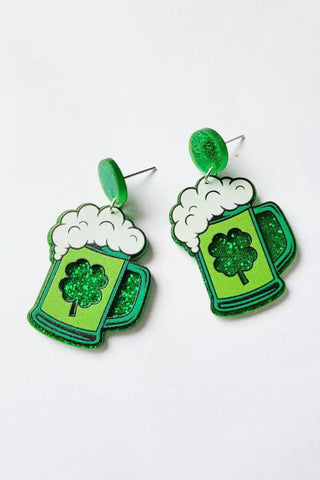 St. Patrick's Day Clover Beer Acrylic Stud Earrings