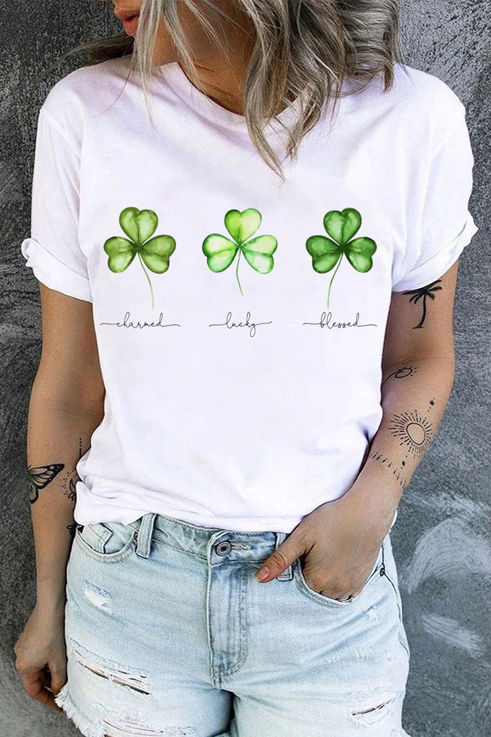 St. Patrick's Day Clover Round Neck Shift Casual Short-Sleeved T-Shirt