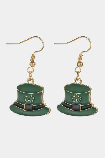 St. Patrick's Day Vintage Green Shamrock Hat Earrings