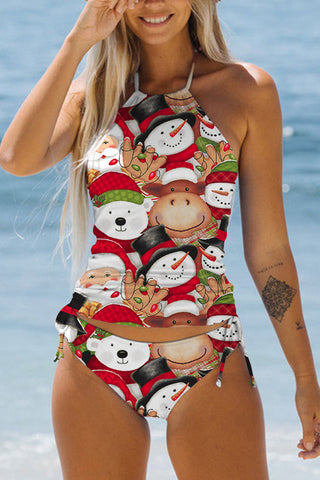 Santa Claus Snowman Bear And Cow Bikini Swimsuit