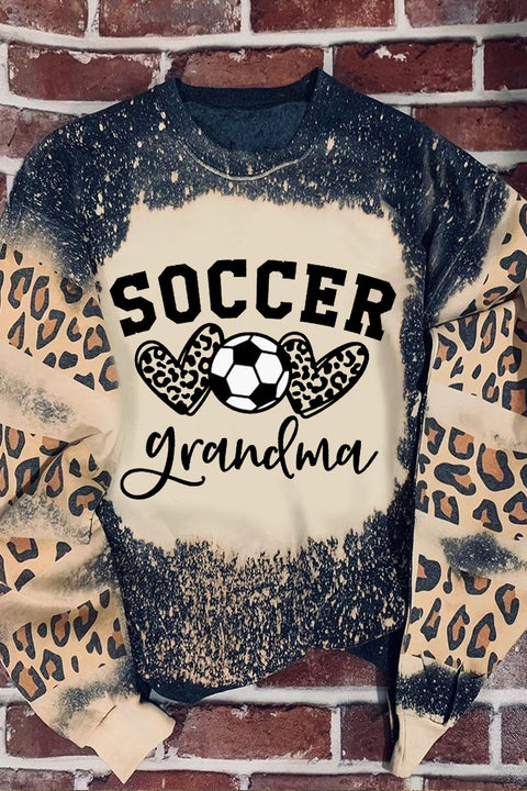 Soccer Grandma Heart Leopard Bleached Print Sweatshirt