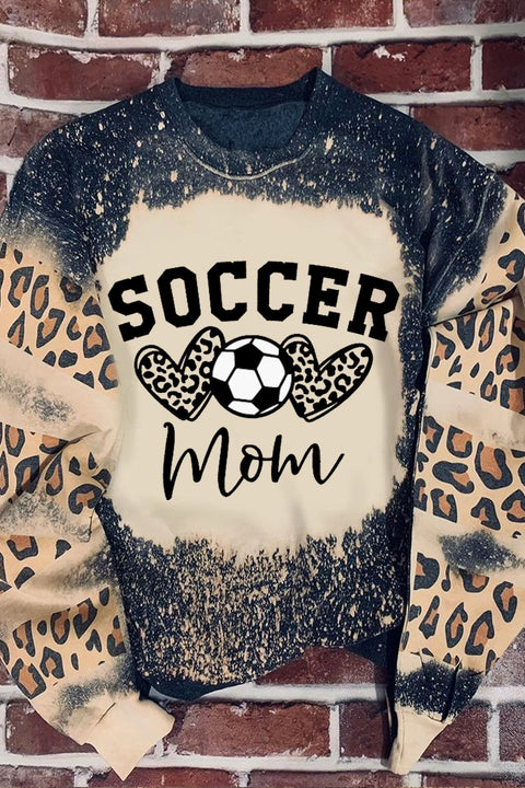 Soccer Mom Heart Leopard Bleached Print Sweatshirt