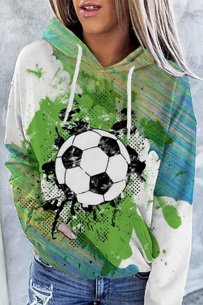 Soccer Splash Ink Green Oil Color Printing And Dyeing Hoodie
