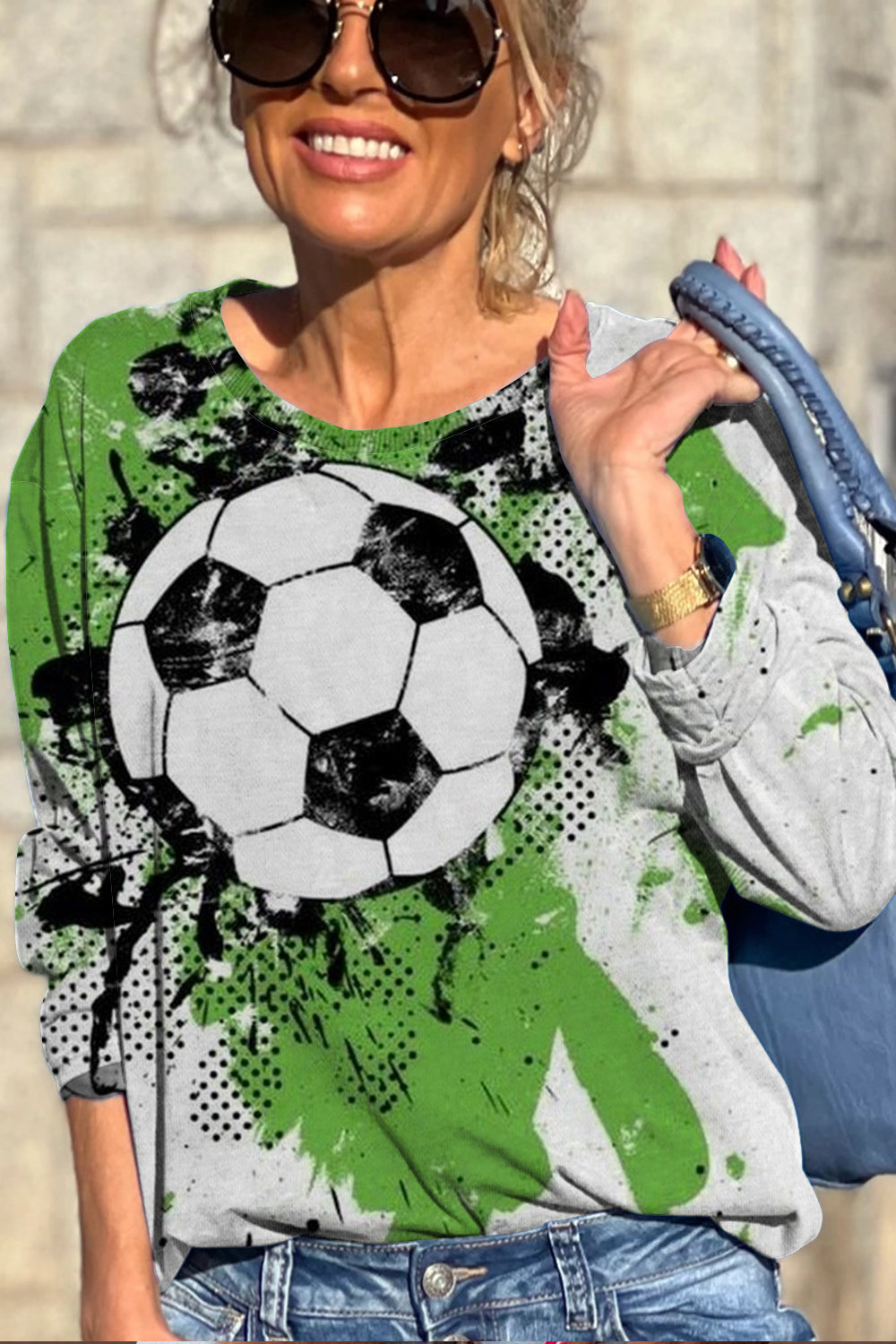 Soccer Splash Ink Green Oil Color Printing And Dyeing Sweatshirt