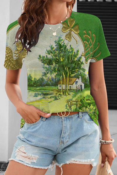 St.Patrick's Day Vintage Landscape Canvas Print Short Sleeve T-shirt