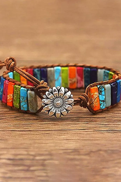 Sunflower Colorful Stone Beaded Wrap Bracelet
