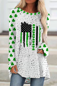 Textured Spotted Lucky Clover Striped Flag Tunic