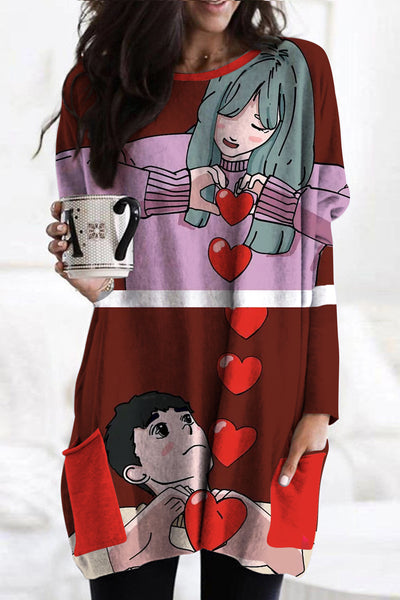 Than The Heart Gesture Cartoon Tunic with Pockets