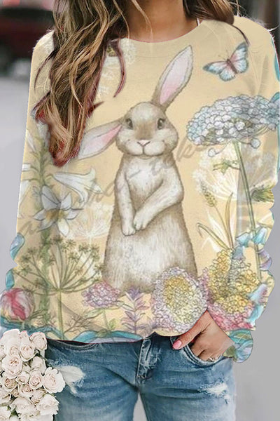 The Little Gray Rabbit In The Flowers Standing Bunny Sweatshirt
