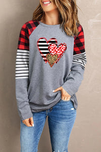 Leopard Heart Striped Sweatshirt