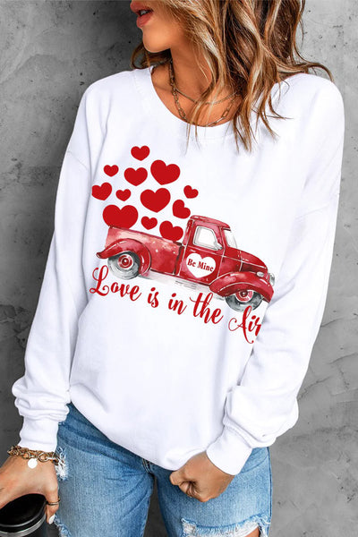 Heart-Shape Truck Graphic Round Neck Sweatshirt