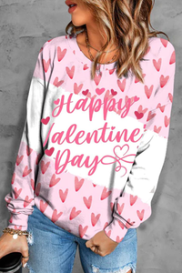 Heart-shape Pink Round Neck Sweatshirt