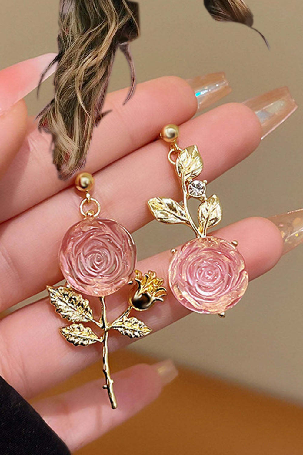 Vintage Asymmetric Rose Flower Earrings