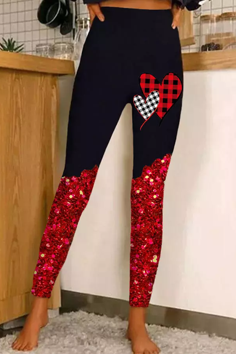 Glitter Plaid High Waist Skinny Leggings