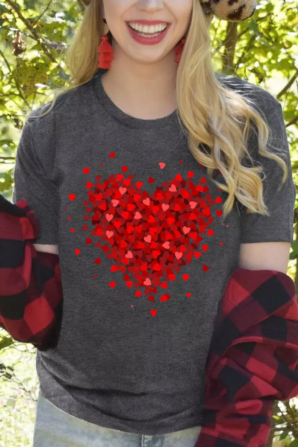Petal Heart O-Neck Casual T-shirt
