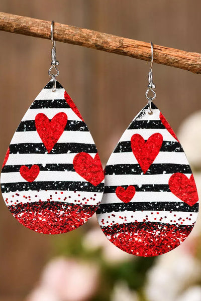 Heart-shape Print Striped Glitter Earrings
