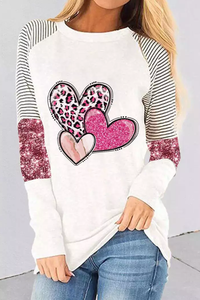Glitter Leopard Heart Round Neck Sweatshirt