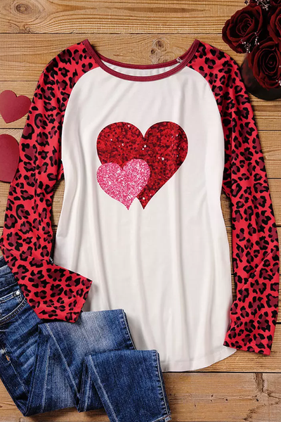 Leopard Glitter Heart Round Neck Tunic