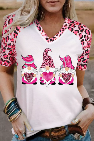 Gnomes Heart Leopard V-Neck T-shirt