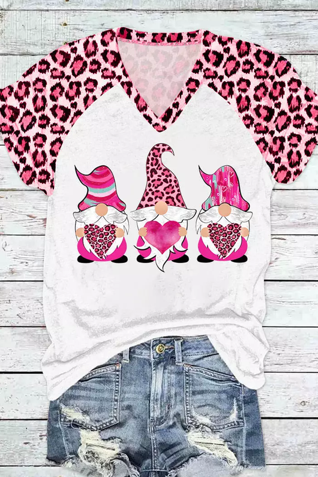 Gnomes Heart Leopard V-Neck T-shirt