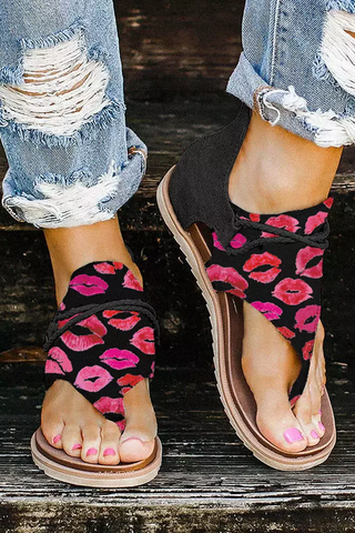 Lips Zipper Flat Thong Sandals