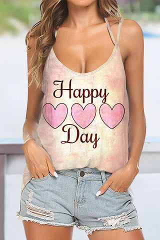 Happy Day Print Vintage Camisole Halter Top