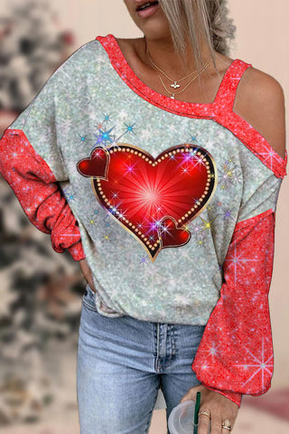Laser Vintage Heart Off-shoulder Blouse