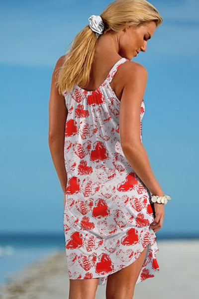 Red Ink Love Print Beach Sleeveless Dress