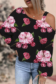 Fashion Floral Print Vintage Strapless Slouchy Blouse