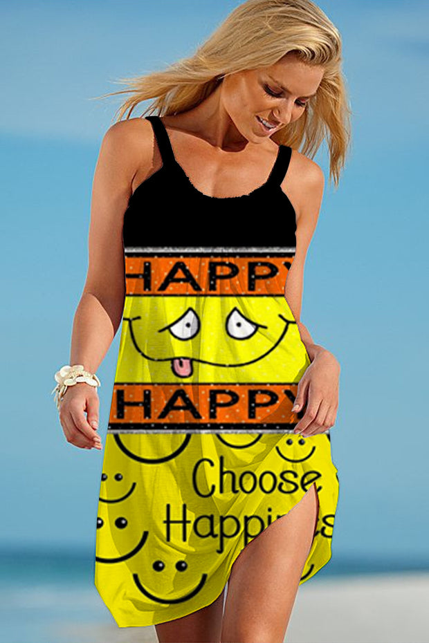 Happy Smiling Face Fashion Funny Beach Sleeveless Dress