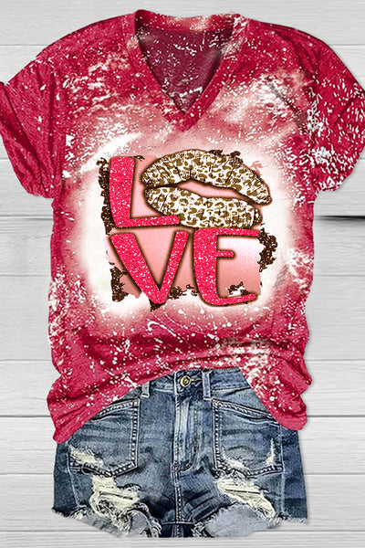 Leopard Print Lips Love Heart T-Shirt