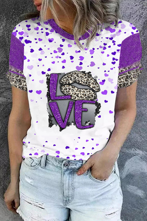 Leopard Print Lips Purple Sequin Love T-shirt