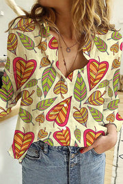 Leaves Heart-shaped Retro Print Long Sleeve Shirt