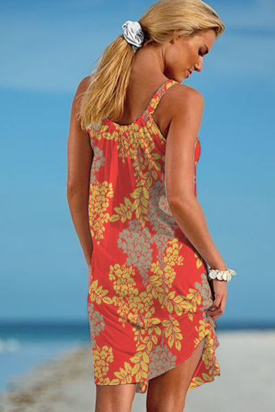 Wheat Spike Leaves Retro Print Beach Sleeveless Dress