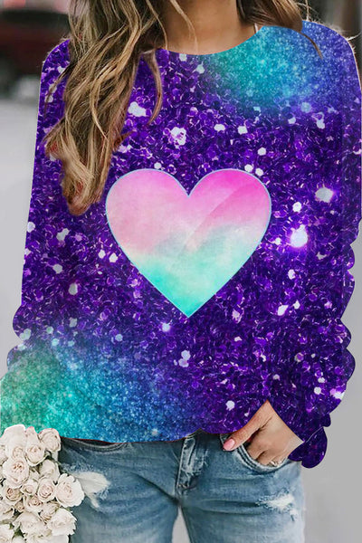Glitter Colorful Heart Print Sweatshirt