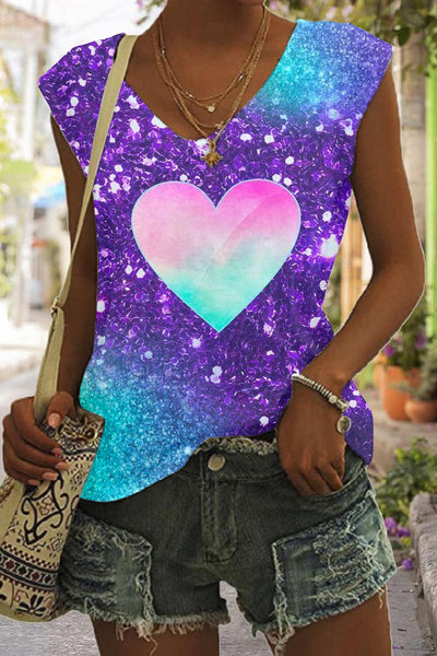 Glitter Colorful Heart Print Tank Top