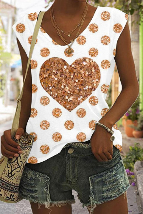 Glitter Golden Heart Polka Print Tank Top