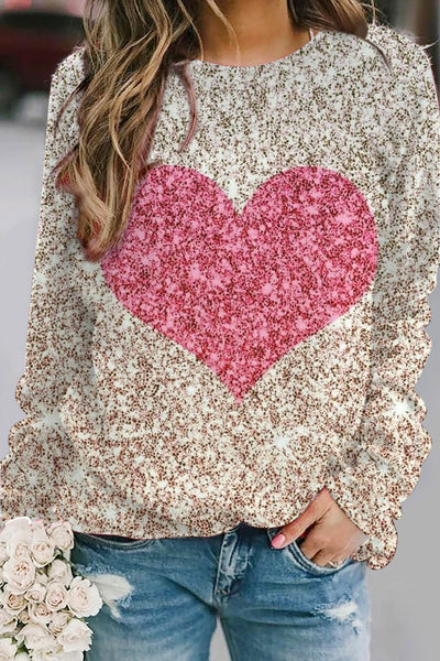 Glitter Heart Print Sweatshirt
