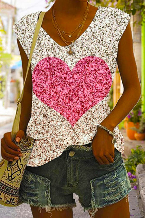 Glitter Heart Print Tank Top