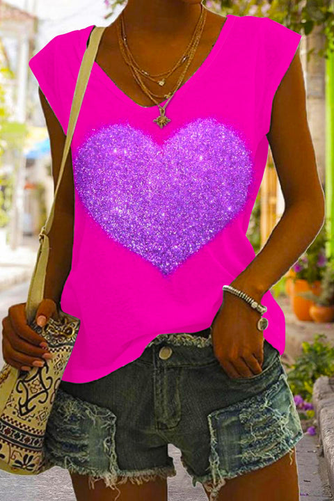 Glitter Heart Print Tank Top