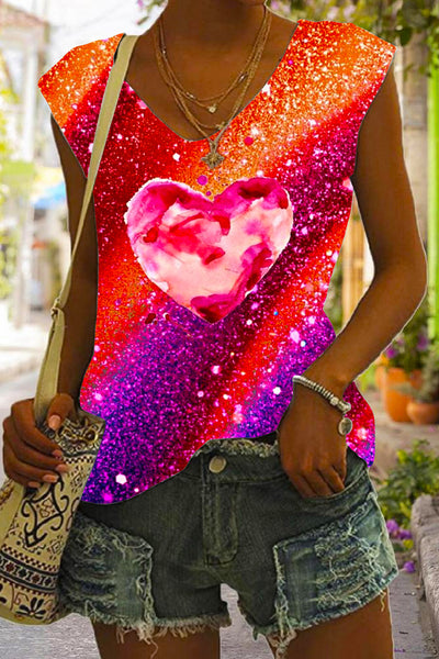 Glitter Heart Sparkles Print Tank Top