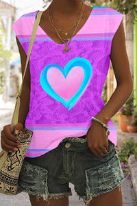 Tie Dye Colorful Heart Print Tank Top
