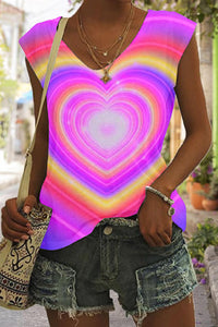 Tie Dye Colorful Heart Print Tank Top