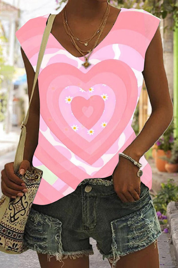 Tie Dye Pink Heart Print Tank Top