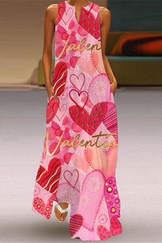 Vintage Pink Love Sleeveless Maxi Dress