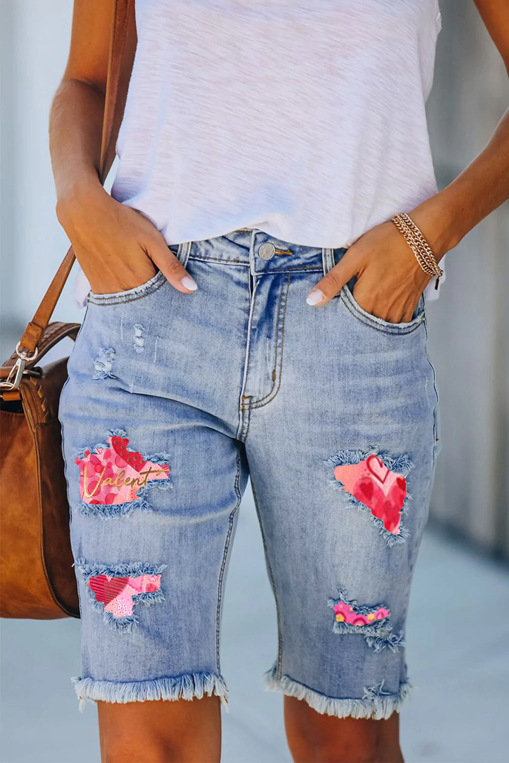 Vintage Pink Love Bermuda Denim Shorts
