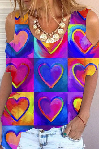 Vintage Love Abstract Painting Oil Painting Cold Shoulder T-Shirt