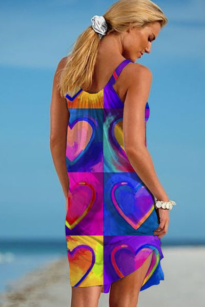 Vintage Love Abstract Painting Oil Painting Sleeveless Dress