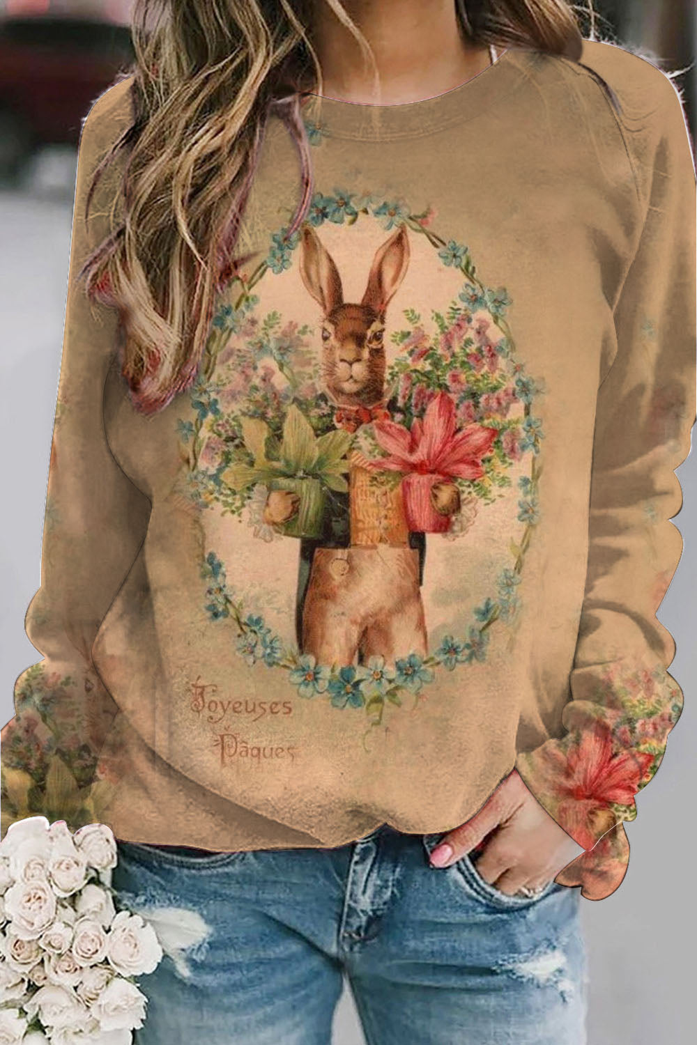 Vintage Oil Painting Bouquet Of Rabbits Sweatshirt